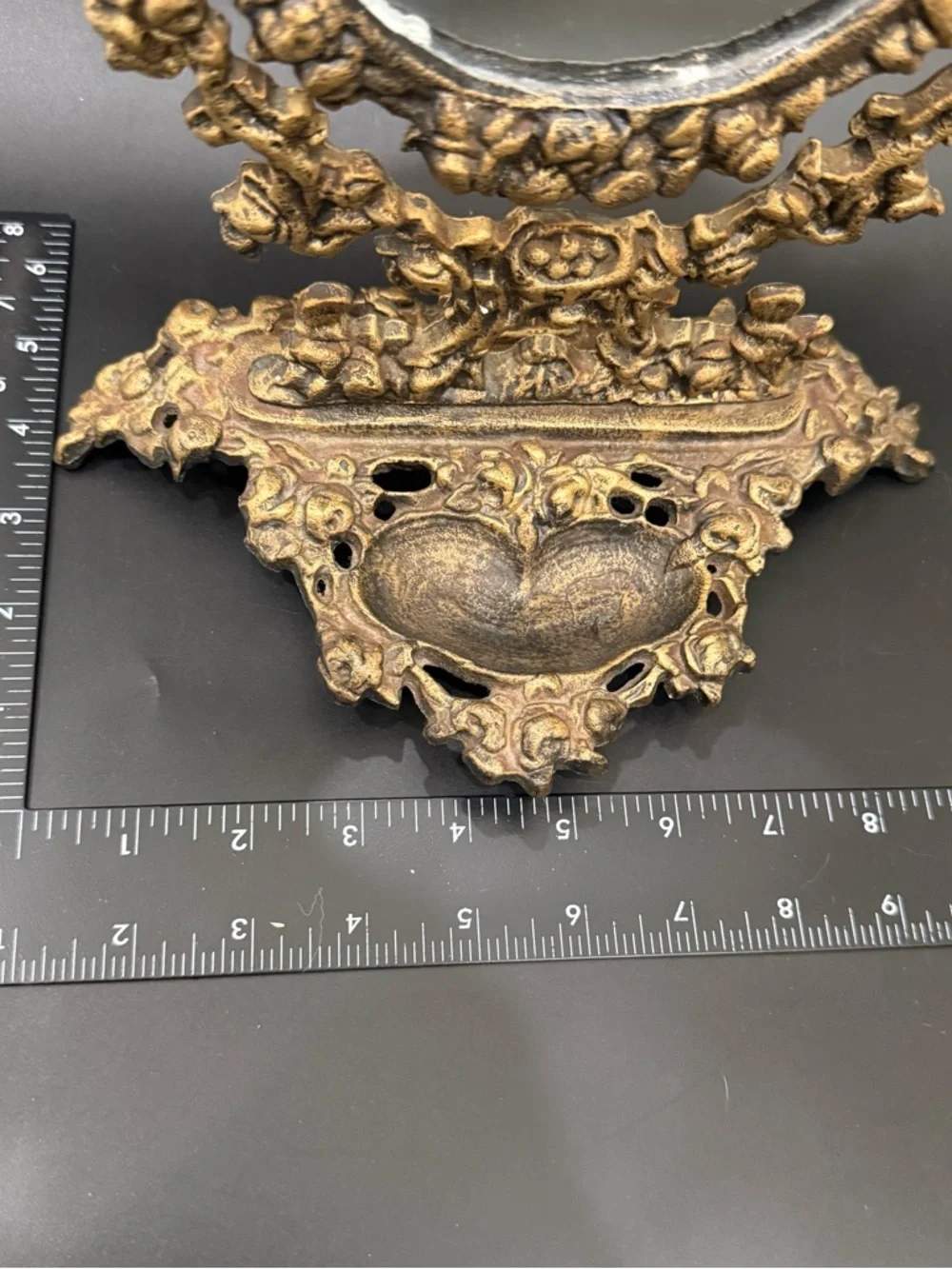 Victorian Style Antique Brass Finish Ornate Heavy Cast Iron Swivel Vanity Mirror